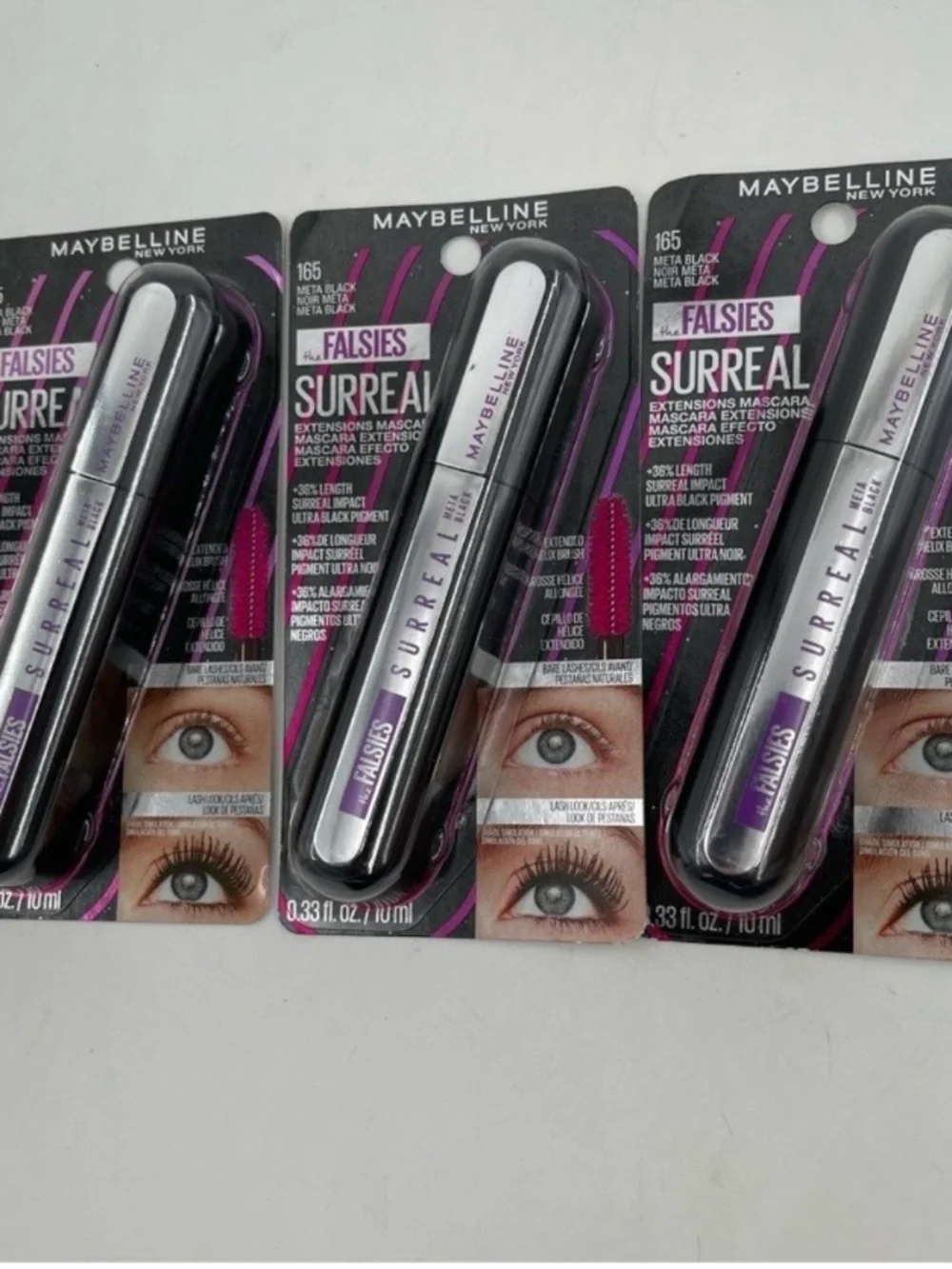 Lot of 3 - Maybelline Falsies SURREAL Extension Washable Mascara-Meta Black #165